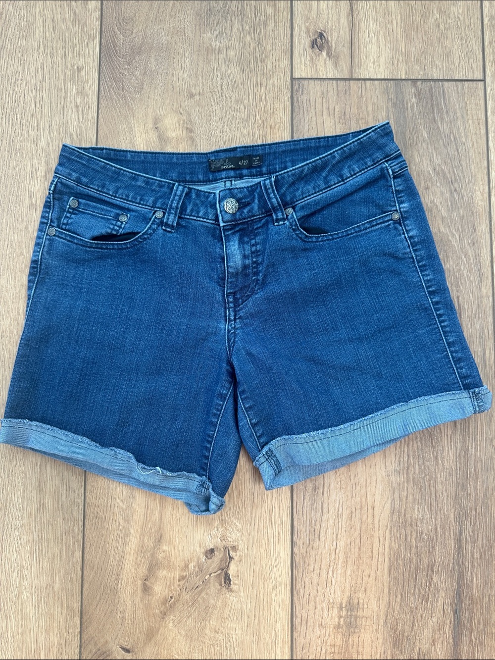 Prana Dark Blue Denim Roll-Cuff Shorts